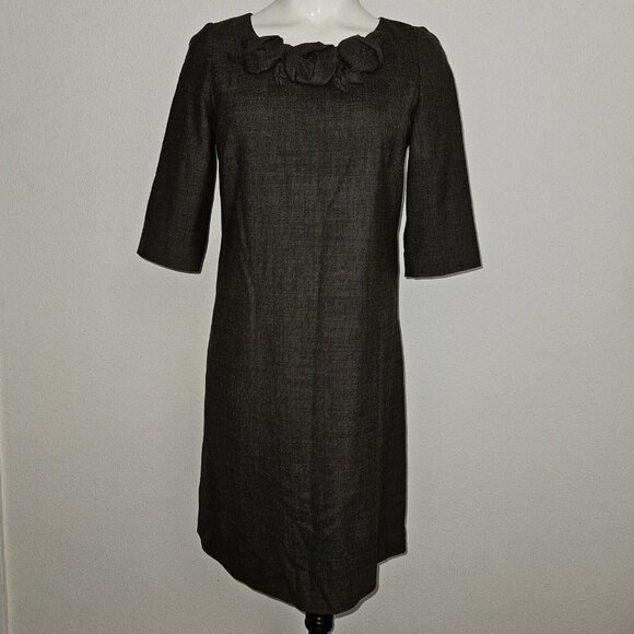 Rebecca Taylor Brown Dress Flower Neckline Wool Blend Exposed Zipper Size 4 - Picture 1 of 13